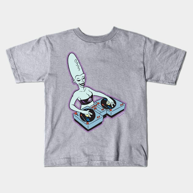 Alien DJ Gal Kids T-Shirt by nearmintpress